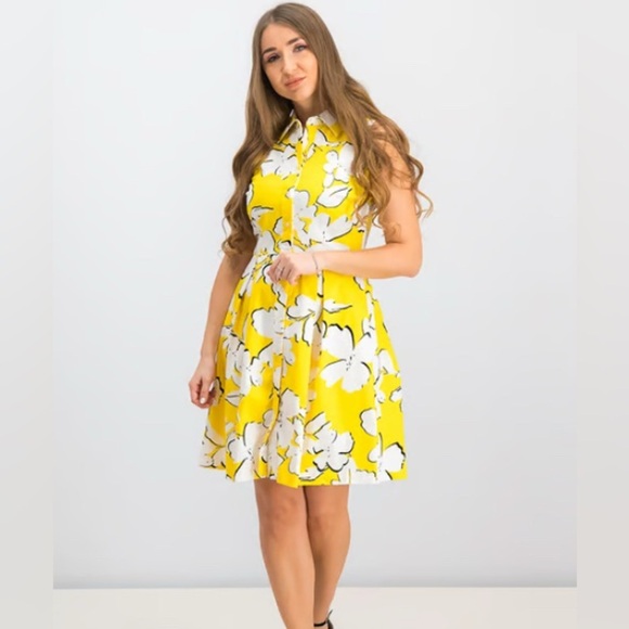 Sandra Darren Dresses & Skirts - Sandra Darren Women Sleeveless Cotton Sateen Button-down Shirt Floral Dress (8)